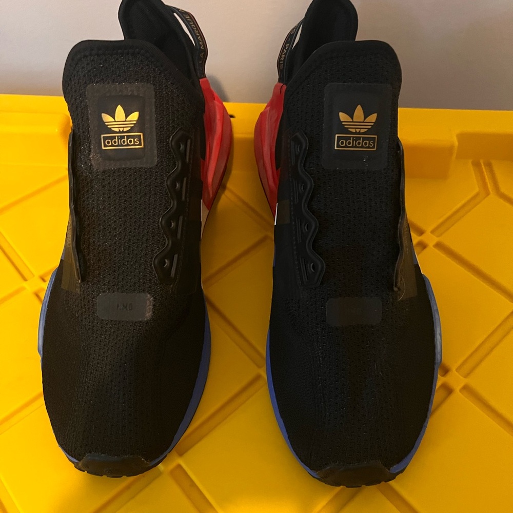 Adidas Black Sneakers with Red and Blue Highlights